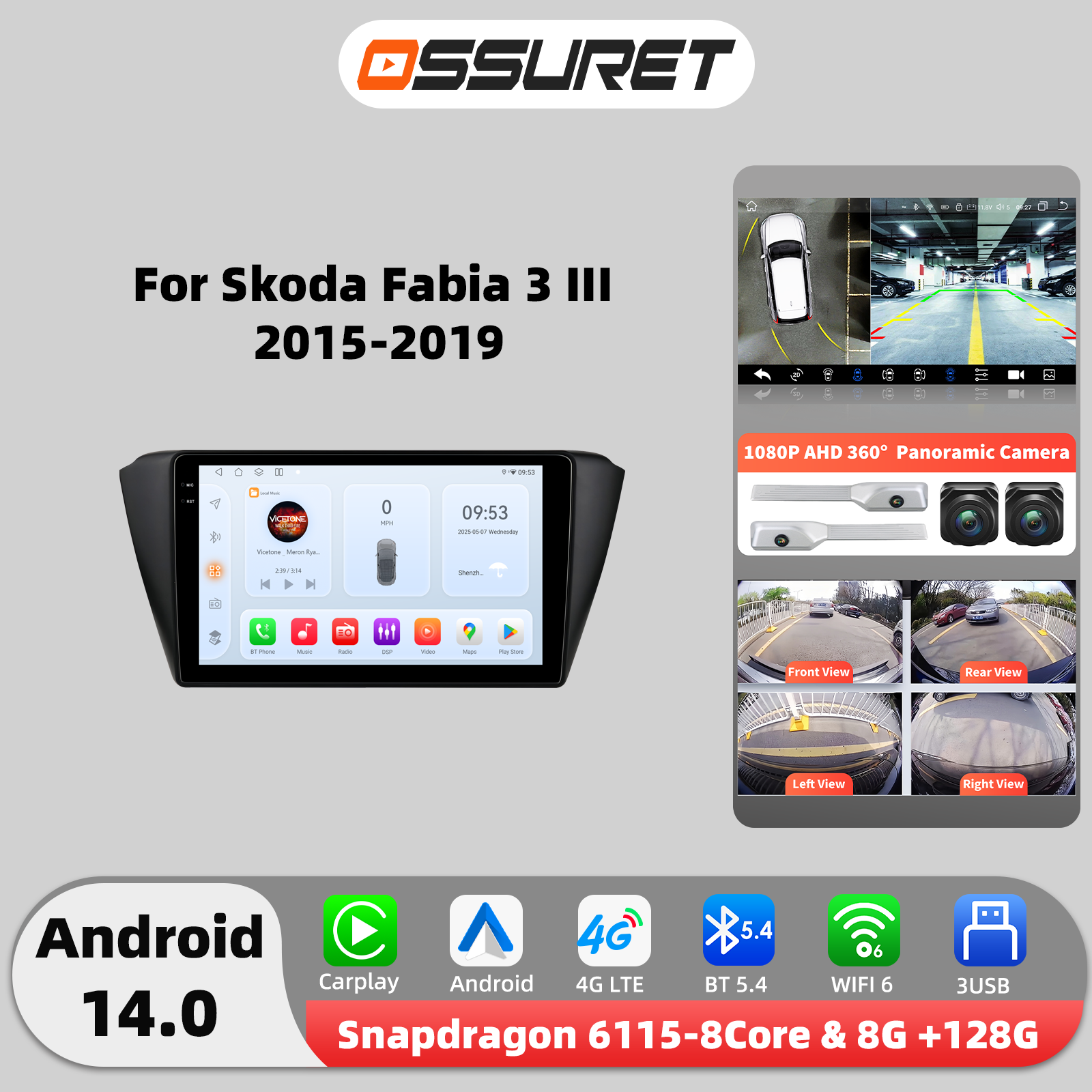 4G Android Auto autoradio GPS stéréo pour Skoda Fabia 3 III 2015-2019 lecteur multimédia 2DIN DSP Carplay 7862 unité principale Octa Core