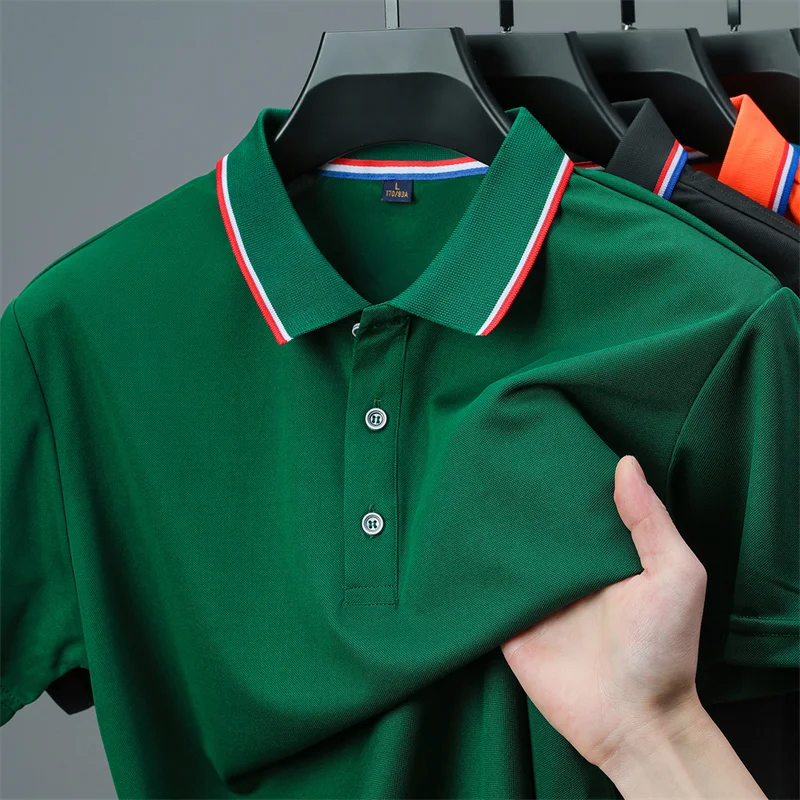 2025 nueva camisa Polo informal de manga corta de Color sólido para hombre, Top versátil moderno y cómodo de verano