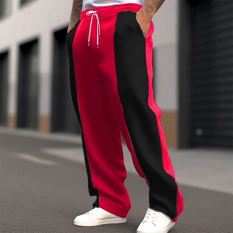 2025, joggingbroek voor heren, joggingbroek met rechte pijpen, zak met trekkoord, kleurblok, comfort, sport, outdoor, modebroek