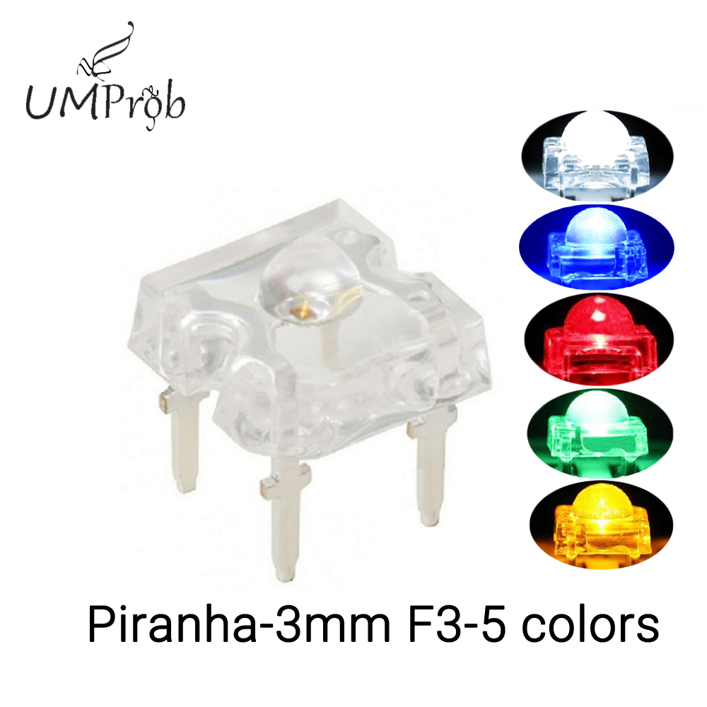 3mm F3 Piranha LED biały czerwony zielony bursztyn jasne 3mmLED diody emitujące światło-diody 4-szpilki LED Piranha Diodos jasność