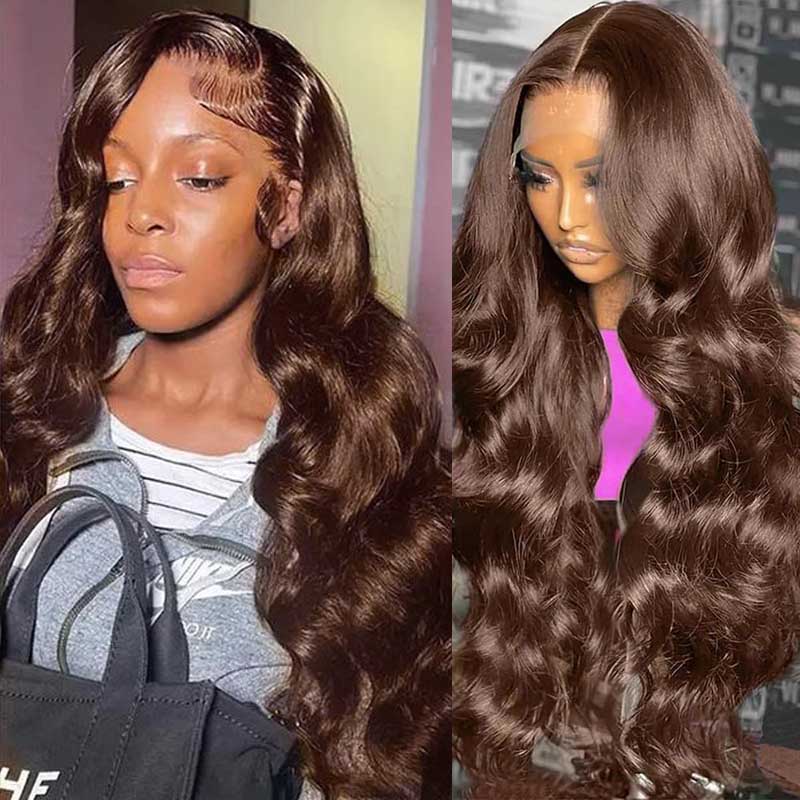 Wig rambut manusia renda coklat 13x6 Wig rambut manusia gelombang tubuh Wig rambut manusia 13x4 Wig Frontal renda transparan #4 rambut manusia berwarna