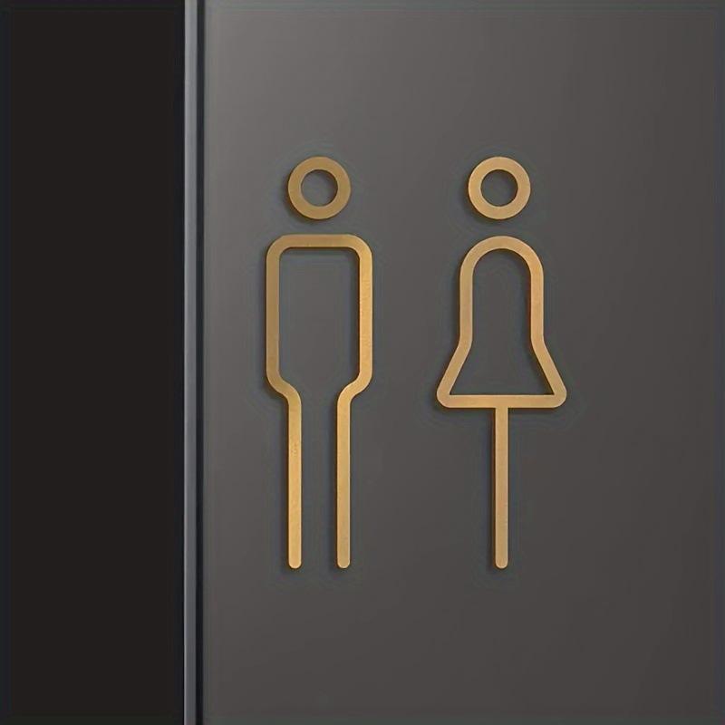 Placa de letrero para inodoro de Color dorado y negro, etiqueta adhesiva de pared para puerta de sala de lavado de latón, soporte para Wc, tablero de señalización