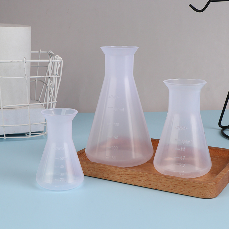 Matraz Erlenmeyer de plástico, instrumento de análisis de laboratorio de química, de cuello estrecho, cónico y triangular, 50/100/250ml, 1 unidad