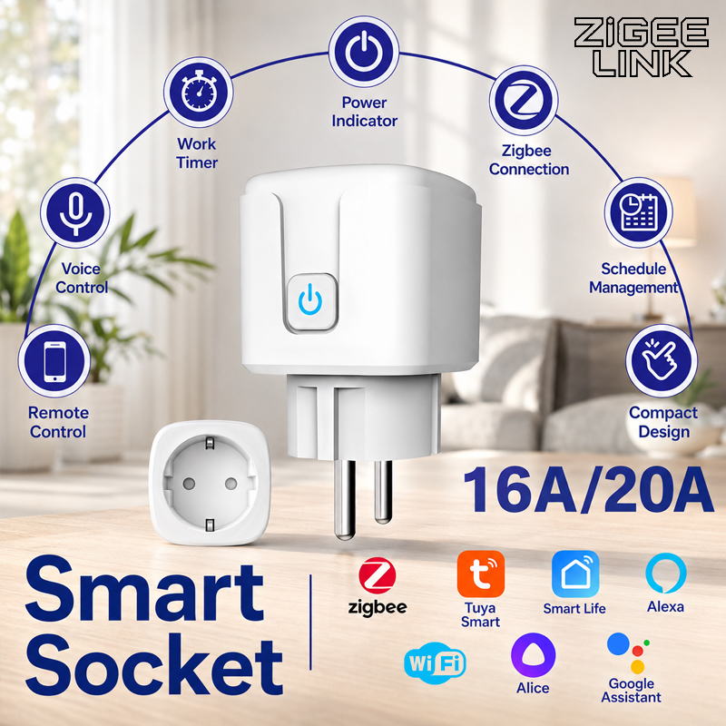ปลั๊กอัจฉริยะ Smart Home WiFi หรือ Zigbee3.0 แบบ EU พร้อมระบบตรวจสอบพลังงานและตั้งเวลา สำหรับควบคุมเครื่องใช้ไฟฟ้าภายในบ้านผ่าน Alexa, Google Home และ Smart Life