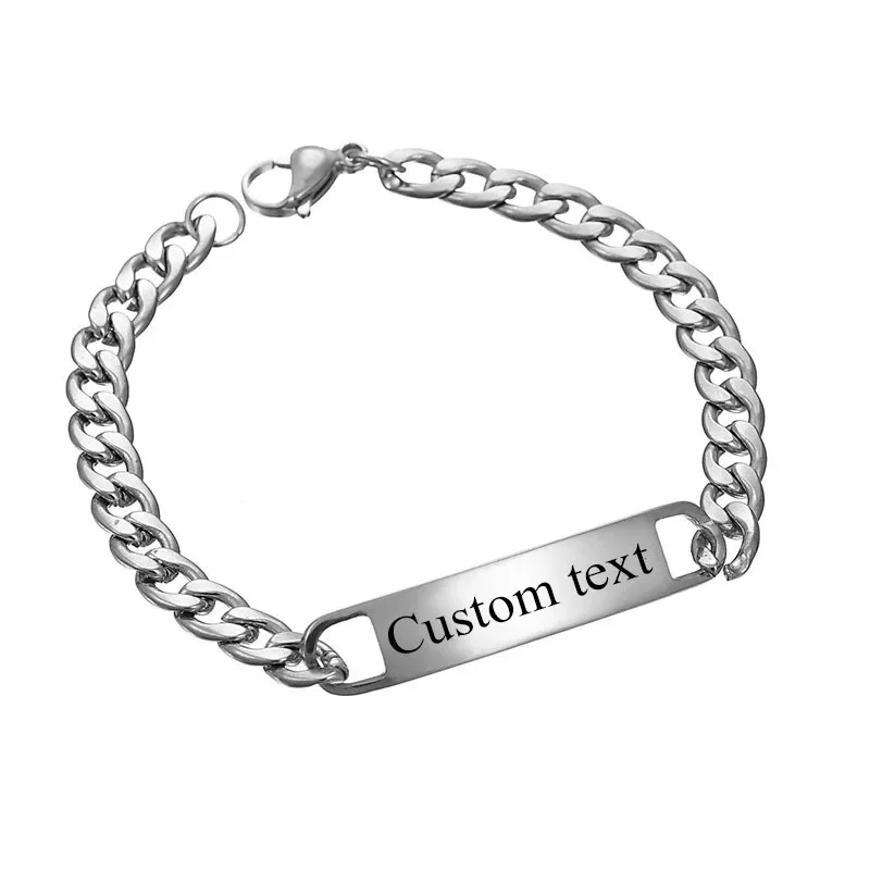 Punk Custom Logo Engrave Text Stainless Steel Bracelets Women For Men Id Bracelet Dropshipping