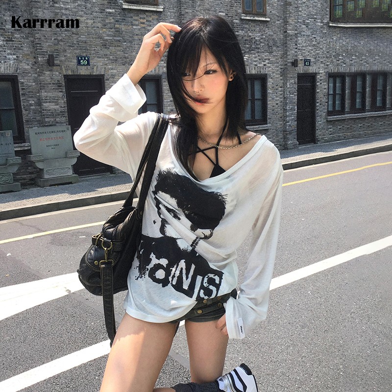 Karrramญี่ปุ่นY2k Graffitiพิมพ์เสื้อถังขยะ 2000Sเสื้อยืดขนาดใหญ่High Street Grungeขี้เกียจสไตล์StreetwearอเมริกันRetro