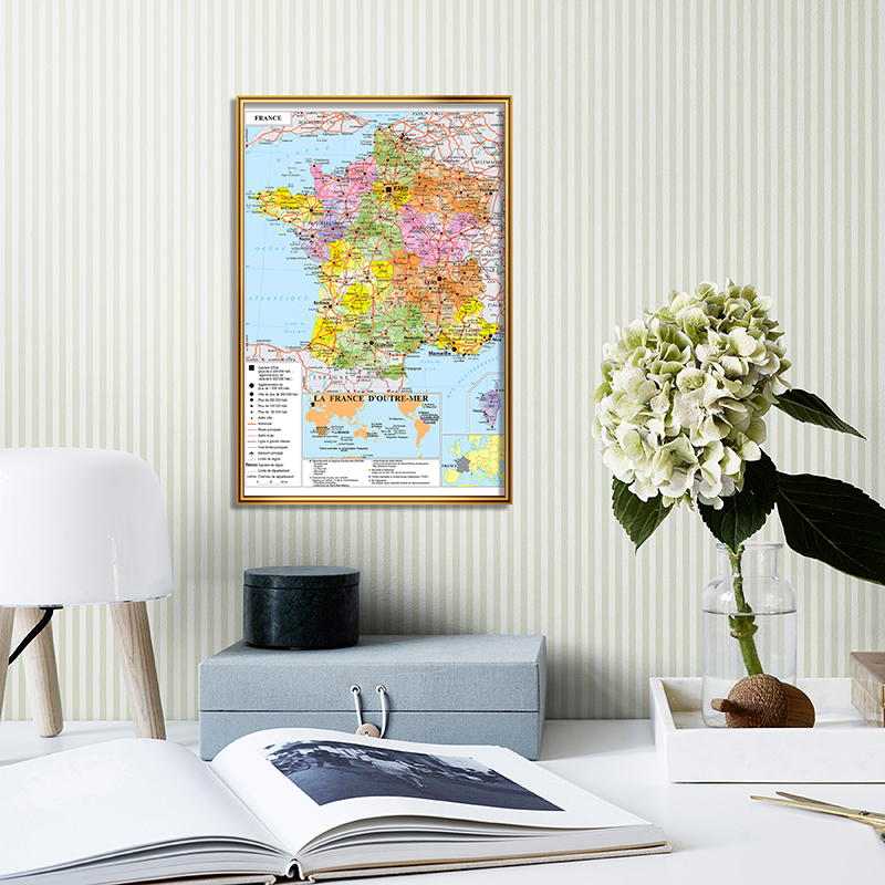 Affiche de carte de circulation de la France en français, grande décoration murale d'art, fournitures de décoration murale de chambre d'irritation scolaire, A2, 42x59cm
