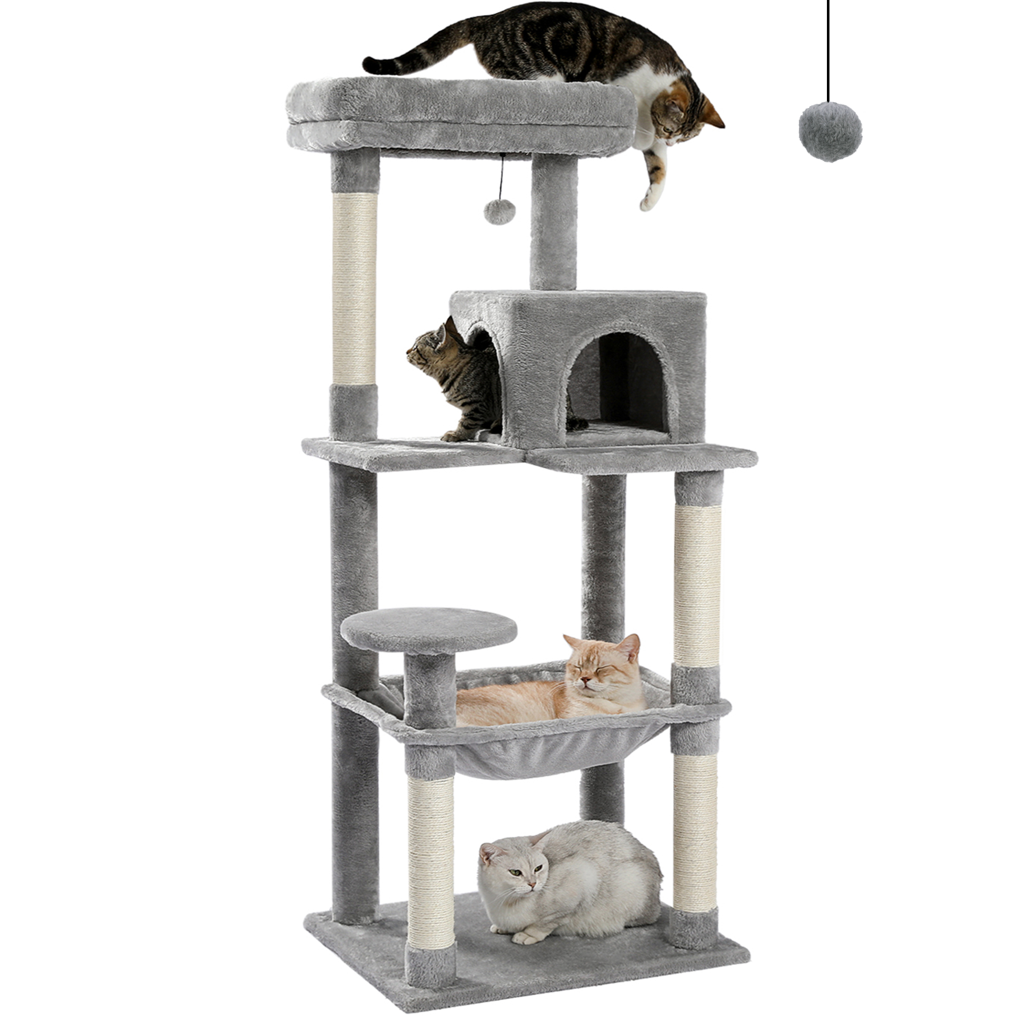 ต้นไม้แมวสําหรับแมวในร่ม 5 ระดับ Cat Tower สําหรับแมวขนาดใหญ่ที่มีเปลญวนขนาดใหญ่ Sisal ครอบคลุม Scratching โพสต์ Cozy Condo Top Perch