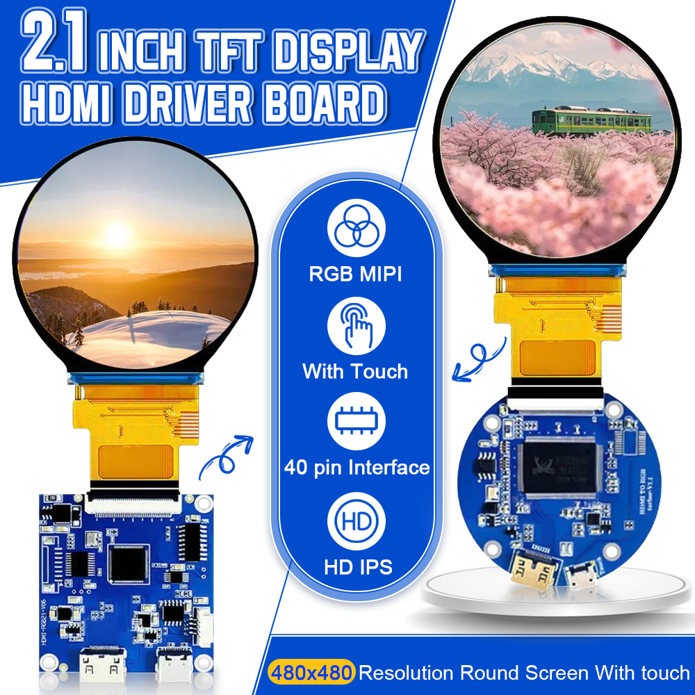 2,1-дюймовый TFT светодиодный модуль дисплея, круглый экран HD IPS 480*480 SPI RGB-интерфейс MIPI HDMI-драйвер ST7701S, емкостный сенсорный экран