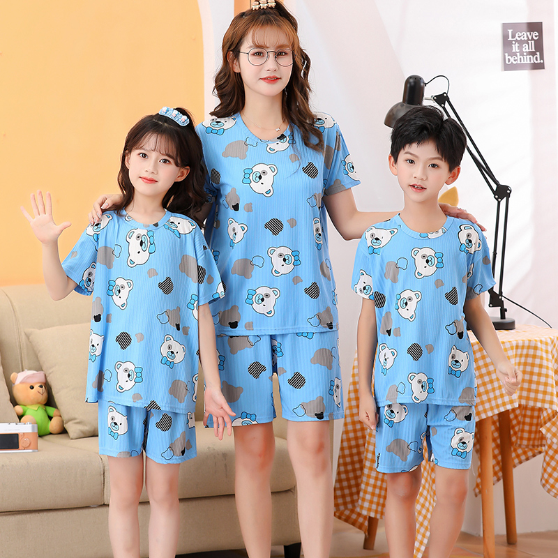 男の子と女の子のためのかわいい中立的なパジャマセット、子供のかわいい家の服、子供のための薄い半袖、夏、親、子供、2個