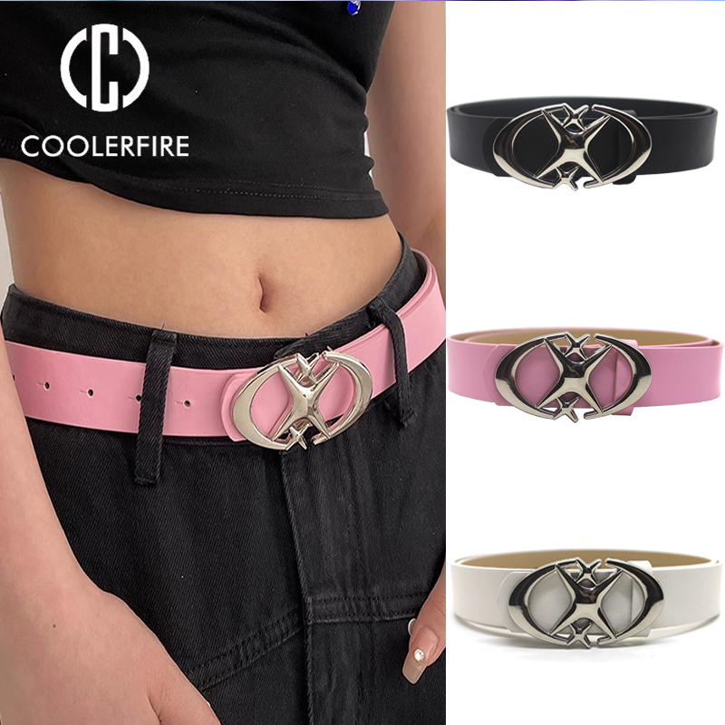 Cinturón gótico Punk Y2K para mujer, cinturones vaqueros para mujer, cinturón rosa, blanco y negro, cinturones Vintage de moda, pretina de cuero Pu BF019