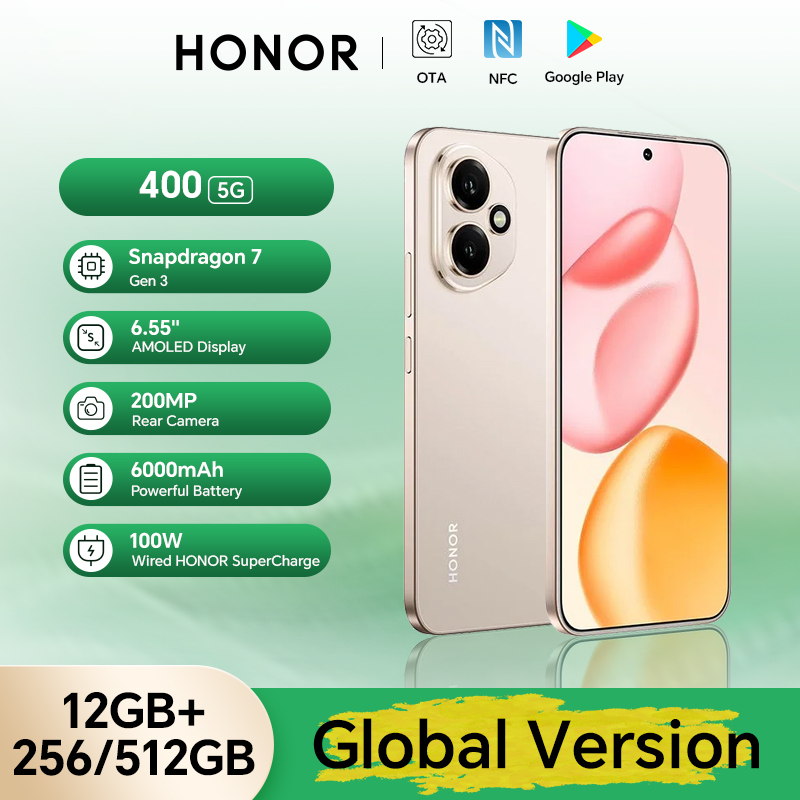 【Брендовый +】Смартфон HONOR 400 5G, глобальная версия, 6,55-дюймовый AMOLED-экран, камера 200 МП, 6000 мАч, 100 Вт, SuperCharge OTG NFC