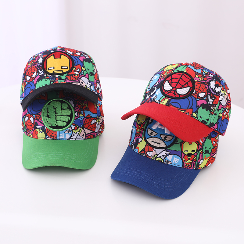 Новинка Осень 2024, детские бейсболки для маленьких мальчиков, сезон весна-лето, солнцезащитные шапки, кепки с мультяшным человеком-пауком, Халком, кепка для малышей
