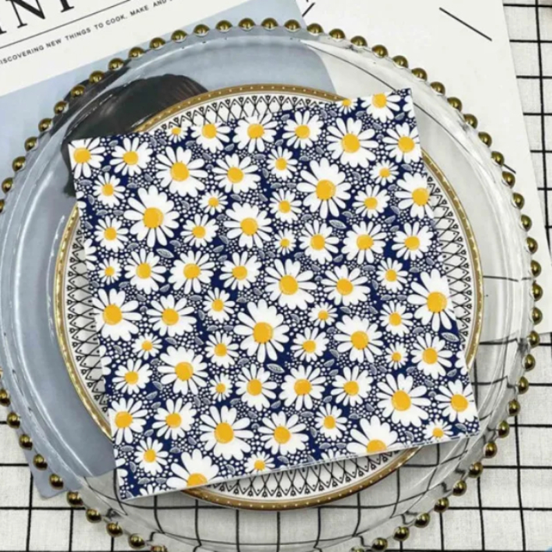 Servilleta con estampado de margaritas y crisantemo de 20 unidades por paquete, servilleta de papel desechable para decoración Floral para fiesta, mantel individual de papel con flores para copa de vino