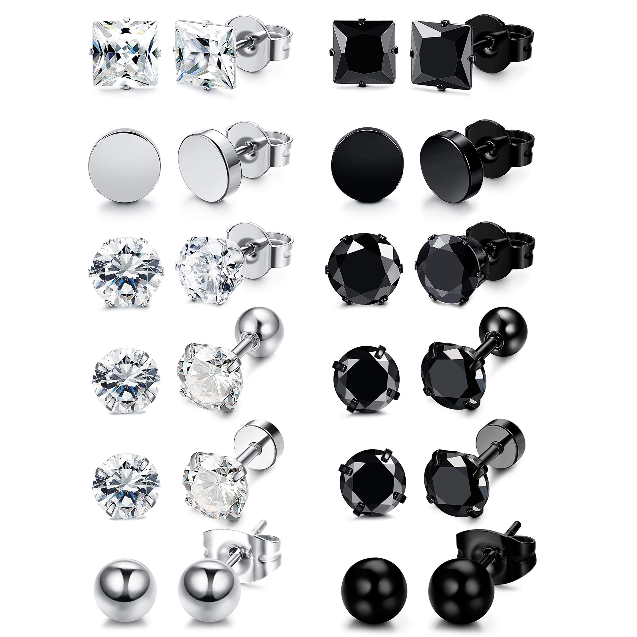 WKOUD-Petites boucles d'oreilles noires et argentées pour femmes, 3-8mm, en pierre CZ cristal, générateurs de clous d'oreille, acier cubique, contre-indiqué, hélice, accessoires