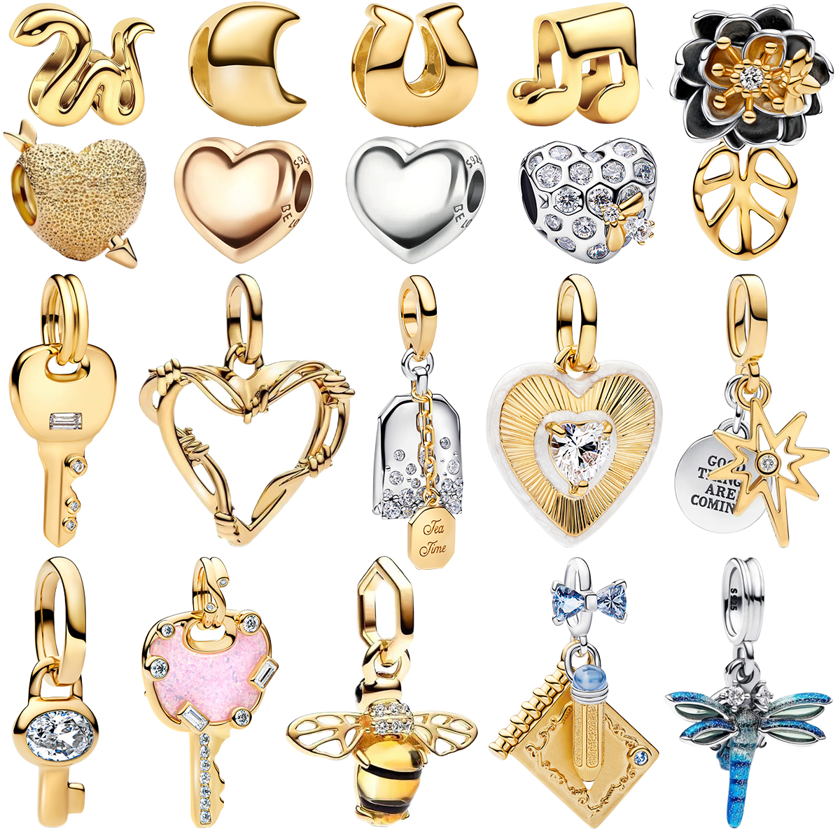 Abalorios de Plata de Ley 925 con Forma de Corazón Brillante, Cierre de Llave, para Parejas, Esmalte Personalizado, Cuentas Colgantes Florales, para Pulsera, Regalo Personalizado