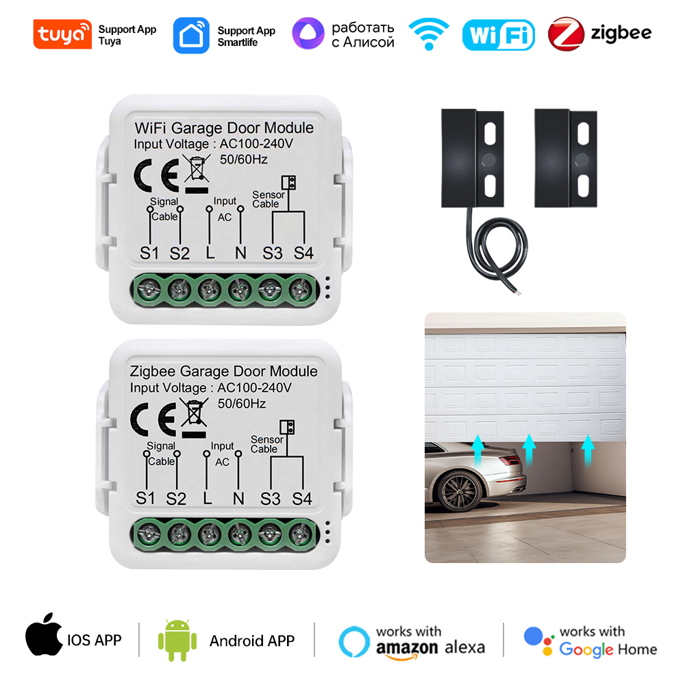 Tuya Zigbee/WiFi 스위치 스마트 차고 도어 오프너 컨트롤러 모듈 음성 원격 제어 Alexa Google Home Alice와 함께 작동