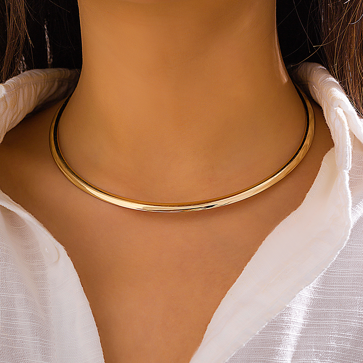 Ingemark Vintageเหล็กโลหะTorquesสร้อยคอChokerสําหรับผู้หญิงGoth Goldสีเรียบปรับแฟชั่นเครื่องประดับSteampunk
