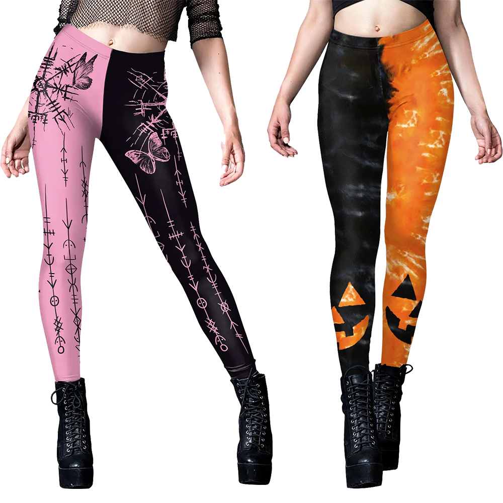 [Du bist mein Geheimnis] Halloween Leggings für Frauen sexy Color Match Print Urlaub Party Hosen weibliche lustige elastische Strumpfhose Hosen