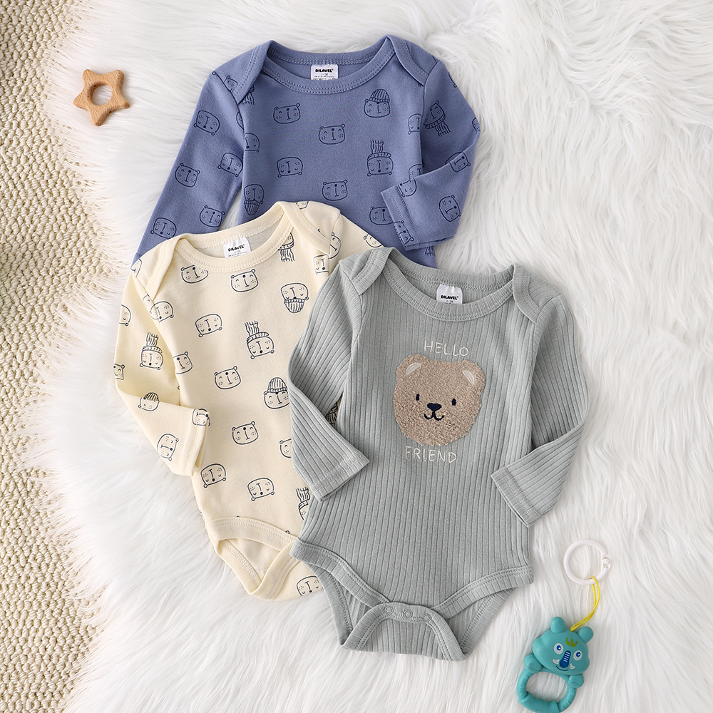 Bebê menino macacão 3 pçs novo estilo roupas de bebê menino primavera/outono manga comprida macacão tecido de algodão adequado para 0-9 meses