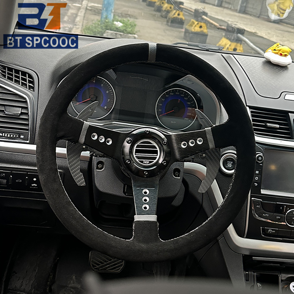 Spar Steering Wheel Suede Leather Universal Concave Steering Wheel 14inch 350mm Real Leather