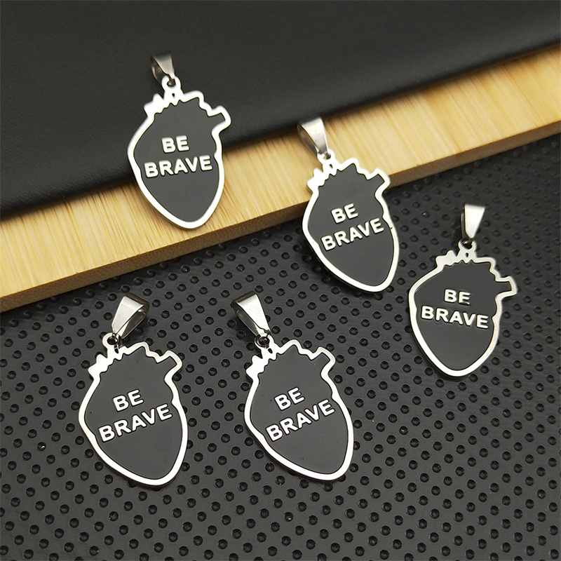 Colgante de acero inoxidable con esmalte de corazón de órgano, pulsera, pendiente, estilo Punk, negro, 5 piezas