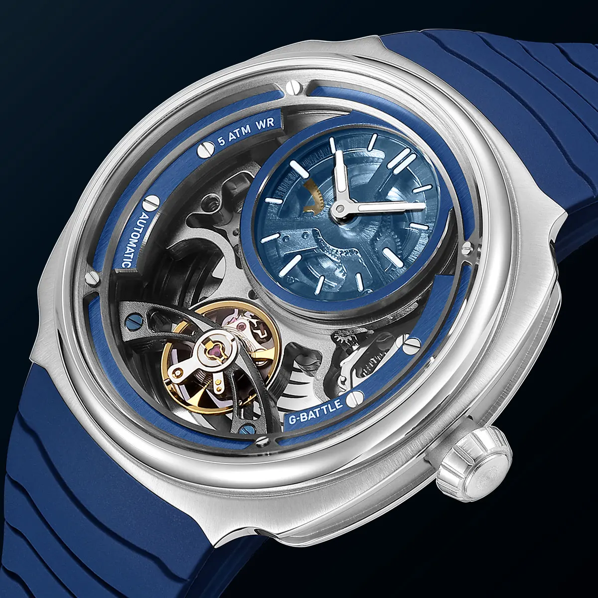 Montre automatique squelette pour homme avec grand boîtier en acier inoxydable, bracelet en silicone sport, étanche, montre-bracelet mécanique de luxe