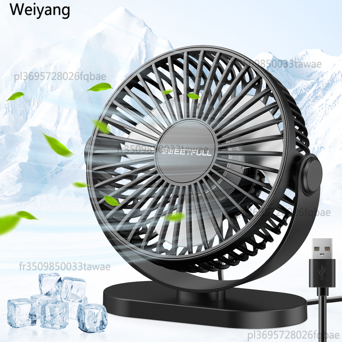 Mini ventilateur USB mural de bureau, 3 vitesses, silencieux, portable, pour la maison, le bureau, le bureau à domicile