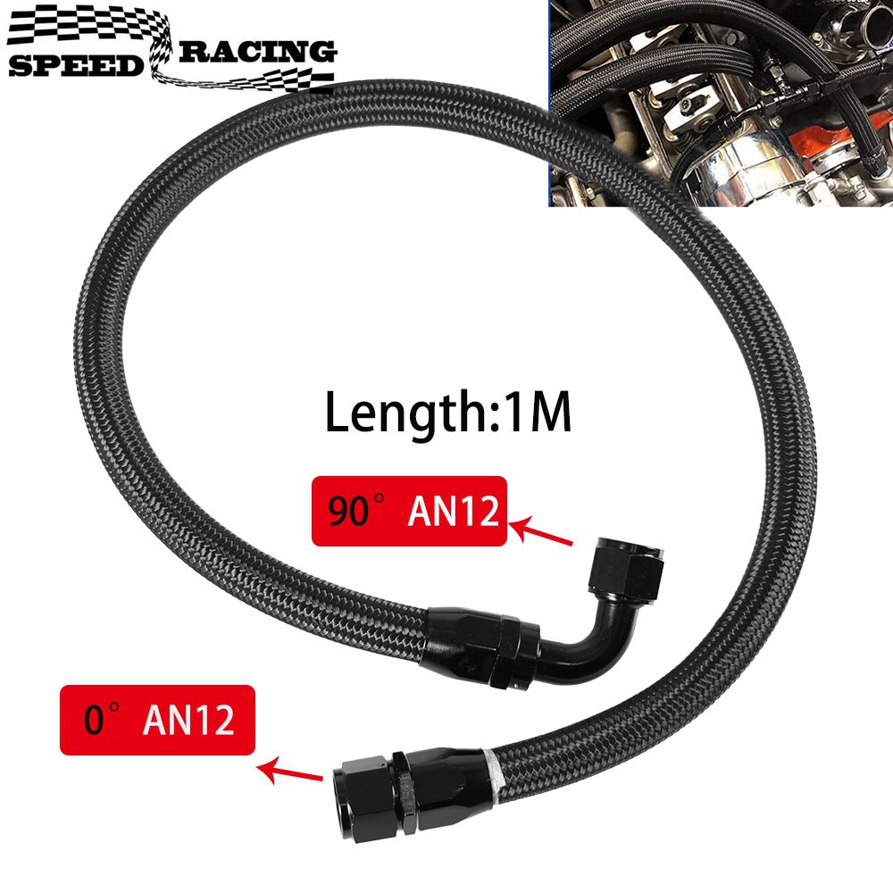 1M AN12 12AN Black Braided Oil Fuel Fittings Hose End 0+90 Degree Oil Adaptor Kit Oil Fuel Hose Line