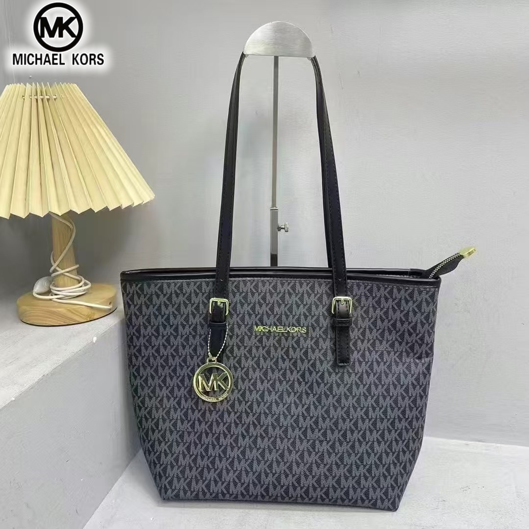 Michael Kors dames schoudertas met grote capaciteit, MK klassieke lichte luxe letter-tote bag, modieuze reistas met ritssluiting