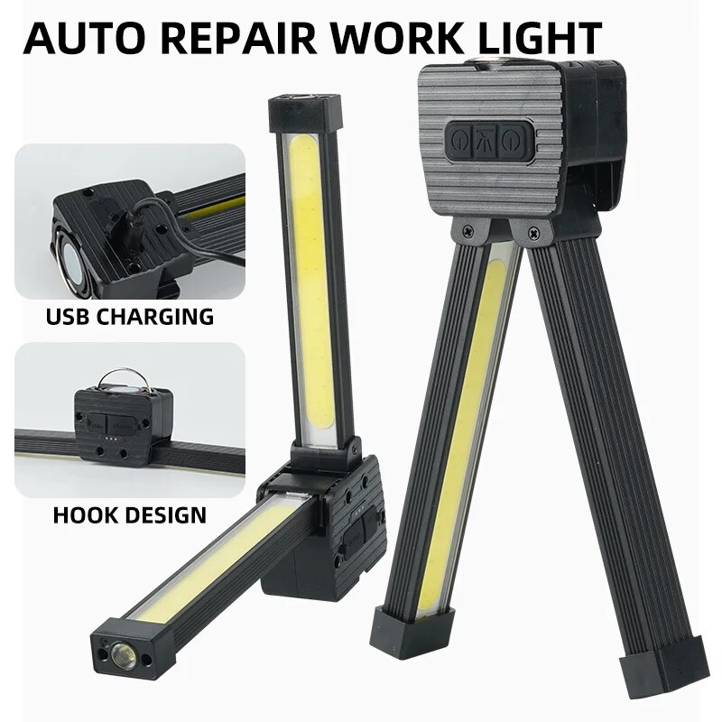 Linterna potente para exteriores, luz multifuncional para acampar, trabajo de reparación de automóviles, luz COB plegable