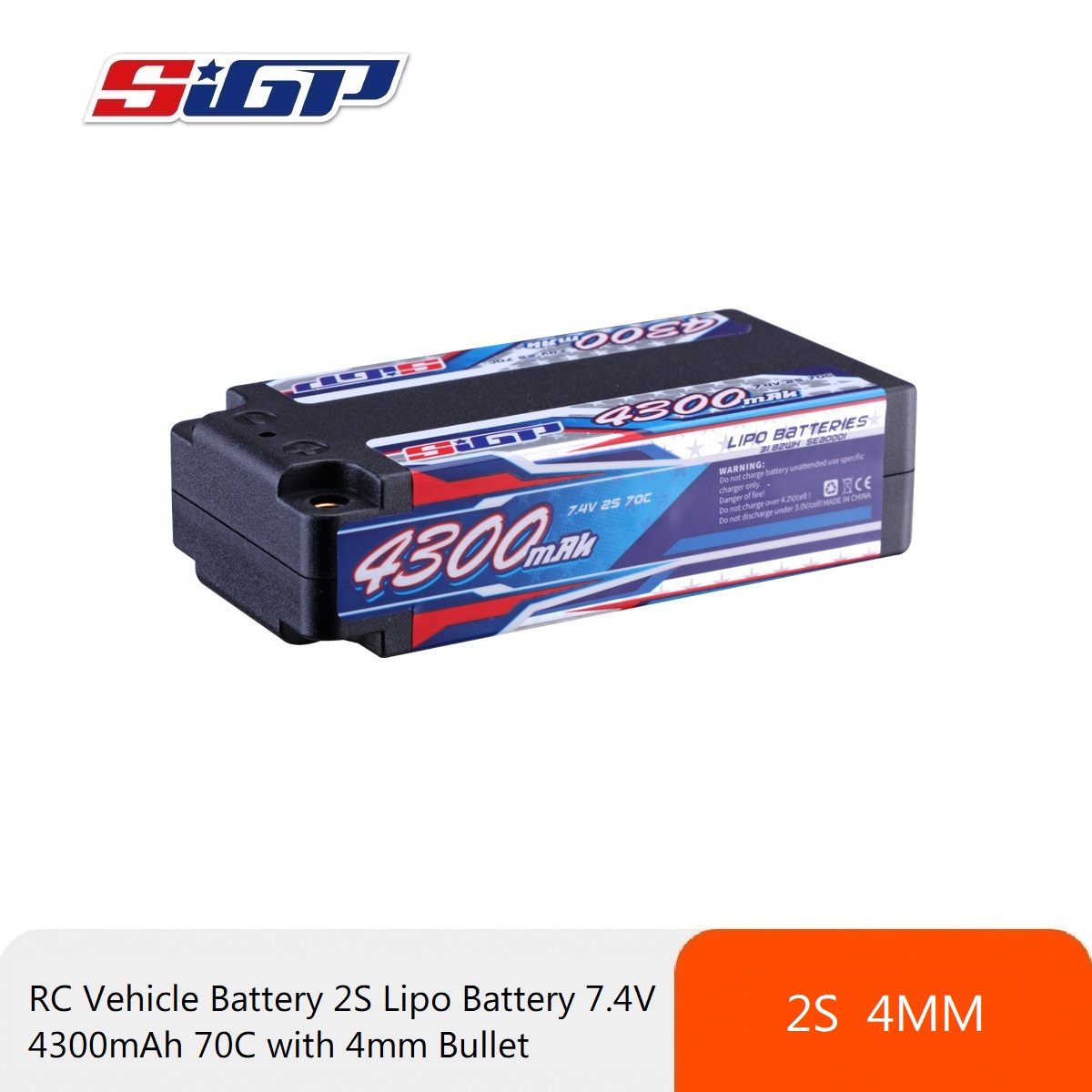 Sigp 7.4v 2s lipo bateria 4300mah 5100mah 70c caso duro com bala de 4mm para rc carro caminhão barco veículos tanque buggy corrida hobby