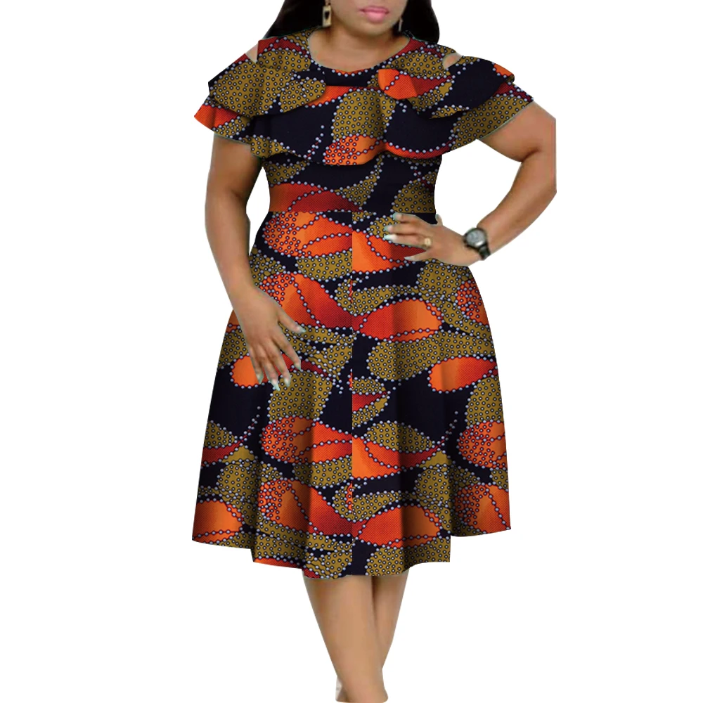 Novo bazin rico africano babados colarinho vestidos para mulheres dashiki impressão pérolas vestidos femininos roupas africanas wy4401
