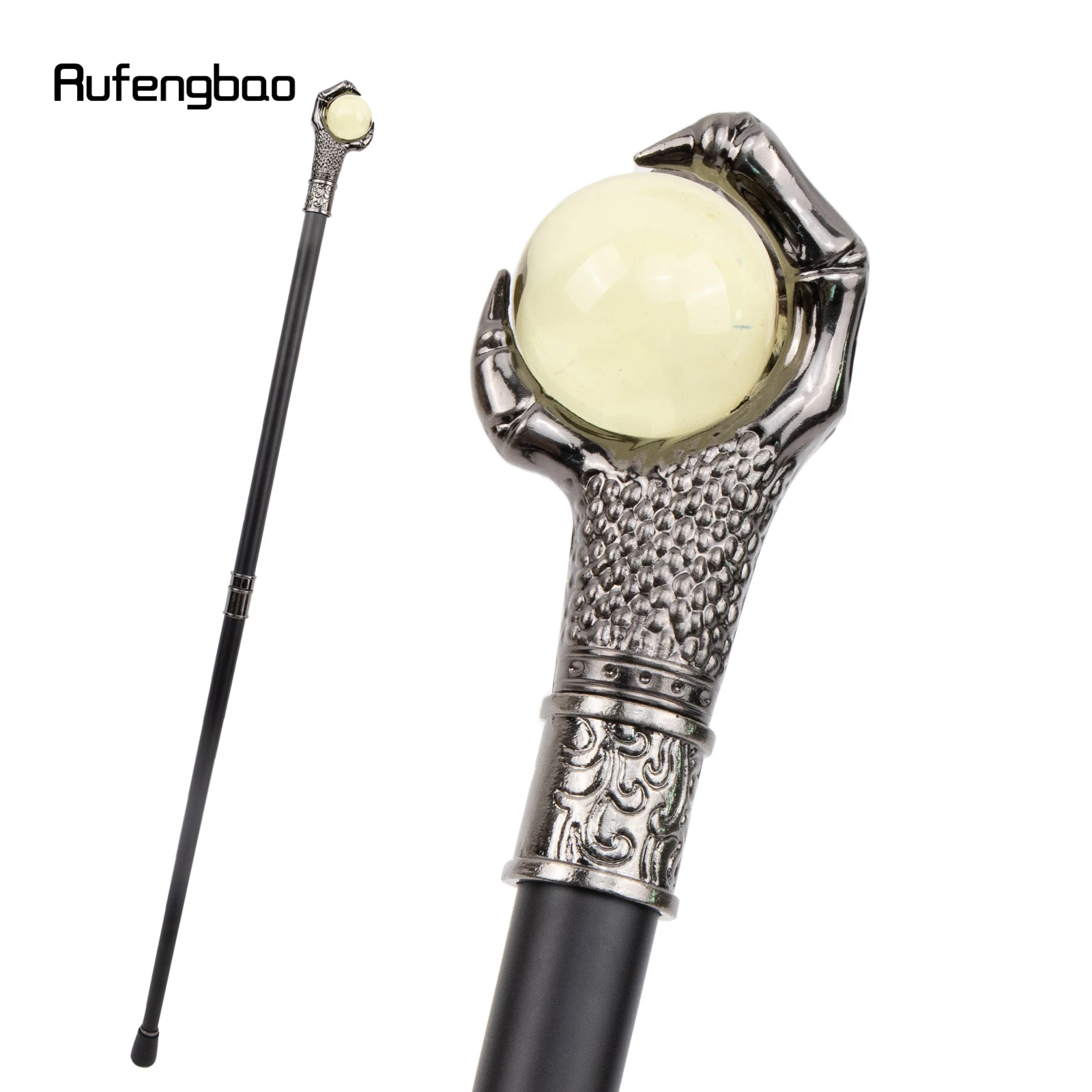 Agarre de garra de dragón, bola de cristal amarilla ligera, bastón plateado para caminar, bastón decorativo de moda, perilla de bastón de Cosplay, Crosier 93cm