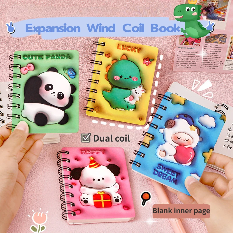 Kawaii kartun lucu 3D stereoskopik kumparan Notebook untuk siswa 80 halaman kertas kosong A7 saku Mini jurnal perlengkapan kantor sekolah