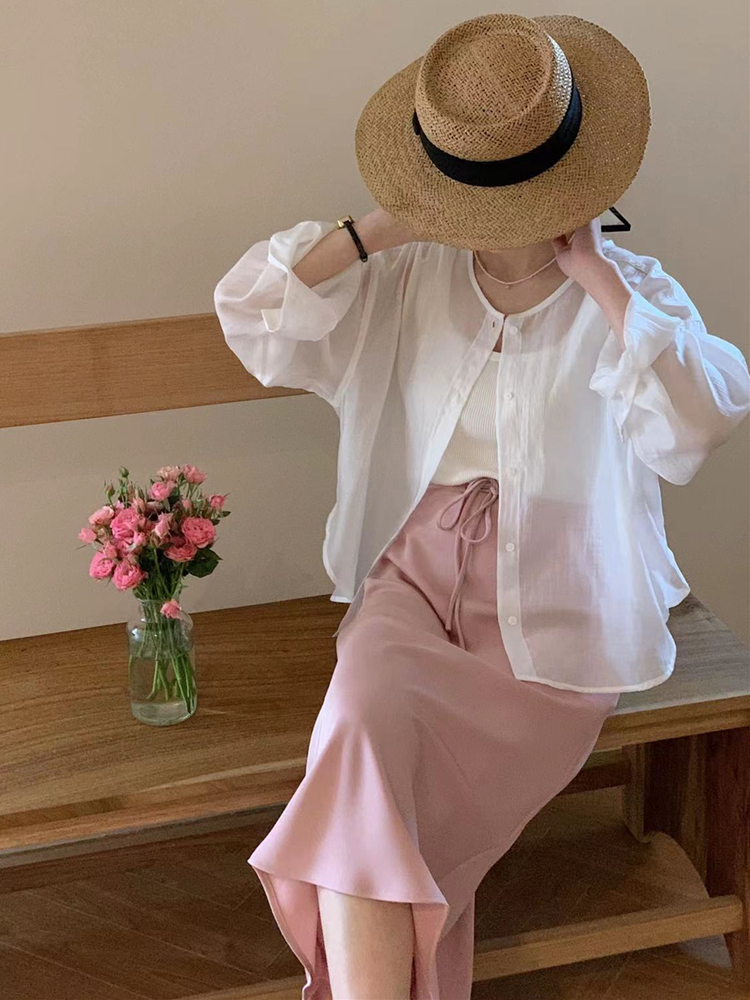 Spring New High Quality Rayon Women's O-Neck Cardigan Long Sleeves Loose Smooth Advanced Sense Temperament Cozy Thin Outwear