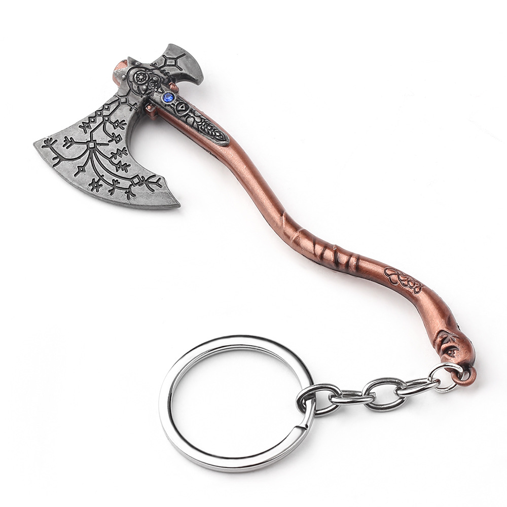 Joyería de moda Punk God Of War 4 llaveros de hacha Kratos exquisito patrón tallado de cristal colgante de hacha llavero joyería de recuerdo