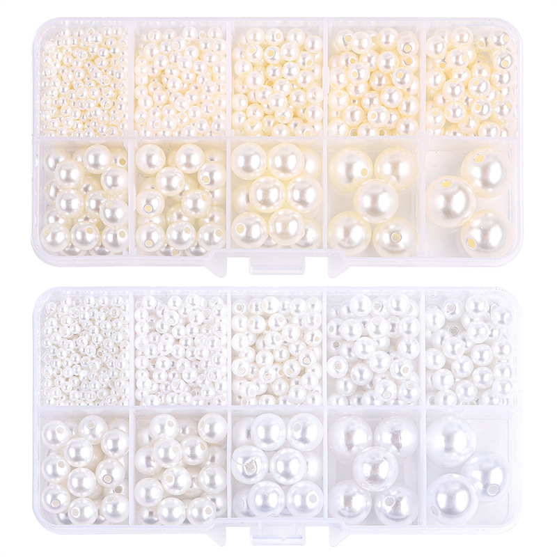Cerca de 800pcs ABS Pearl Set Box Beads DIY Handmade Brincos, pulseiras, colares, correntes de telefone móvel e decorações