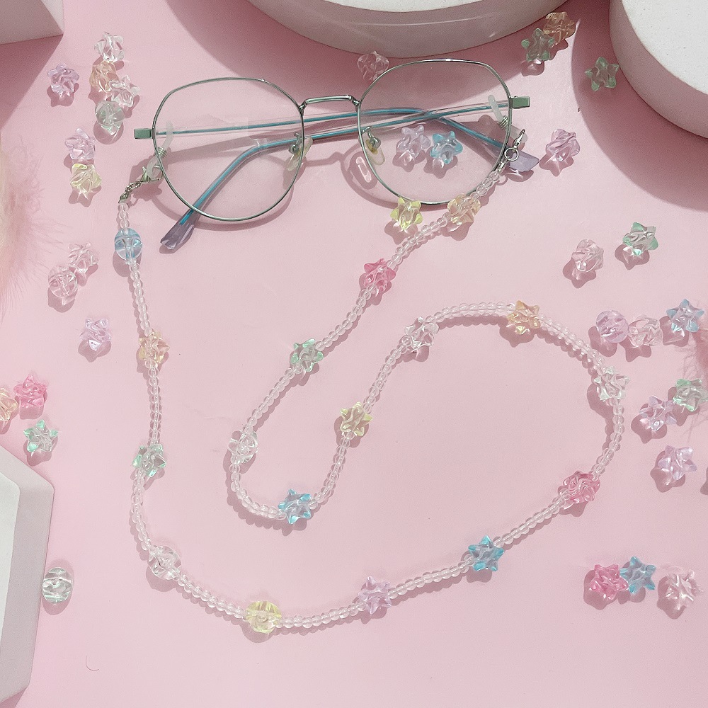 Nette Acryl Farbe Sterne Gläser Kette Mode Transparent Kristall Perle Kette Für Gläser Lanyard Frauen Schmuck Zubehör