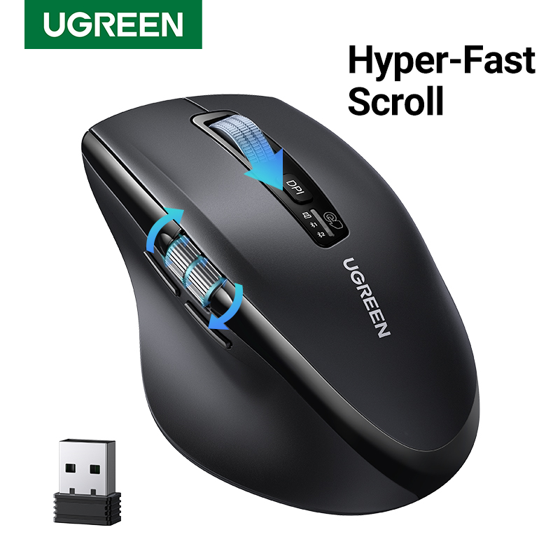 Ratón Inalámbrico UGREEN Hyper-Fast Scroll, Bluetooth 5.4 2.4G, Ergonómico, 5000DPI, para MacBook, Tabletas, Computadoras Portátiles, PC
