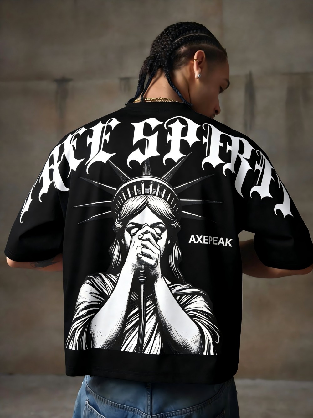 Nuova T-shirt Estiva da Uomo con Stampa Gotica della Statua della Libertà, Comoda e Traspirante, Collo Tondo, per Attività all'Aperto e Street Style