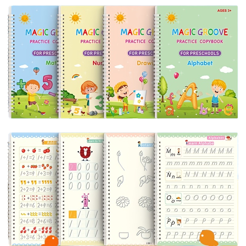4 teile/satz Wiederverwendbare Kinder 3D Copybook für Kalligraphie Zahlen Handschrift Lernen Mathematik Buch Schreiben für Kinder Spielzeug