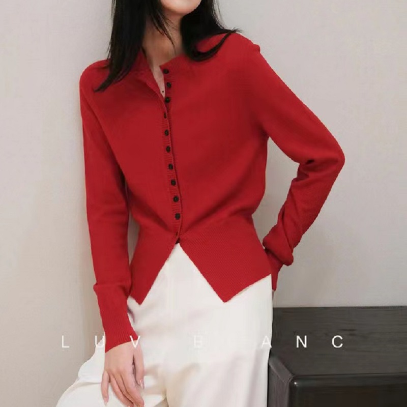 Wiosna Jesień Kobiety Mieszanka Wełny Sweter O-neck Wysoka Talia Kardigan Nowa Moda Casual Dzianina Slim Miękka Kurtka Najniższe Topy