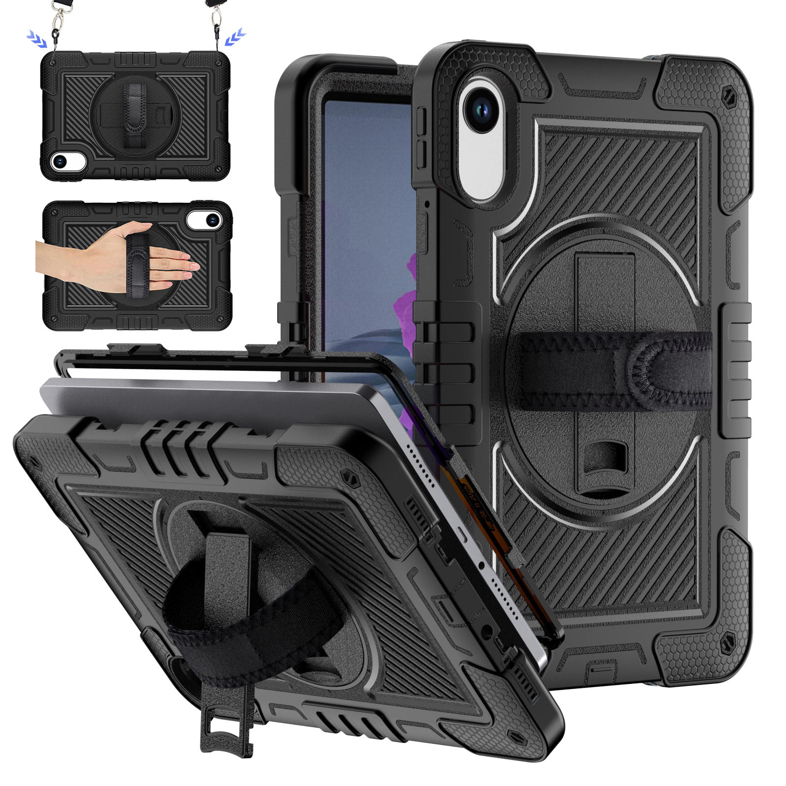 Obrotowy o 360 stopni futerał na Xiaomi Redmi Pad 2 2025 11.0 cali Model 25040RP0AG Silikonowo-PC Hybrydowa Osłona Pancerna z Paskiem na Ramię