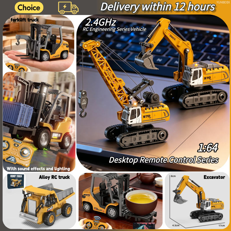 1:64 RC Mini Alloy Car Forklift Crane Excavator Permainan Meja 2.4G_Hz Remote Control Truk Pengangkat Teknik Mainan Anak Hadiah