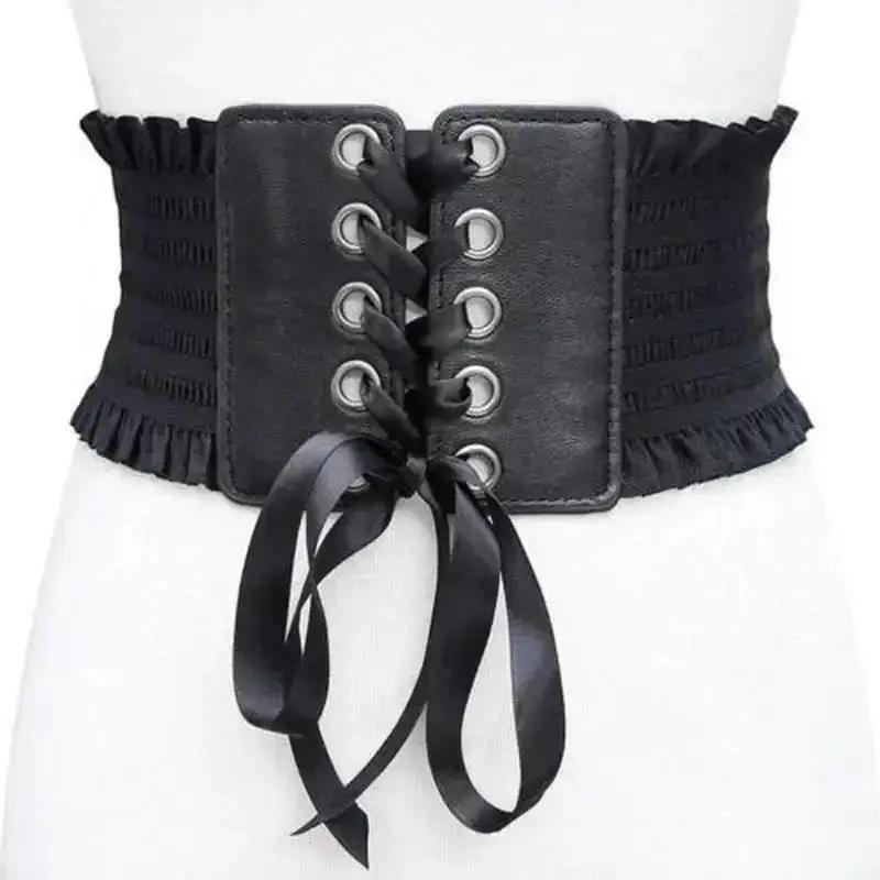 New Fashion Gothic Elastic Belts For Woman Sexy Black Pu Leather Wide Corset Belt Female Cinturones Para Mujer Heart Cummerbunds