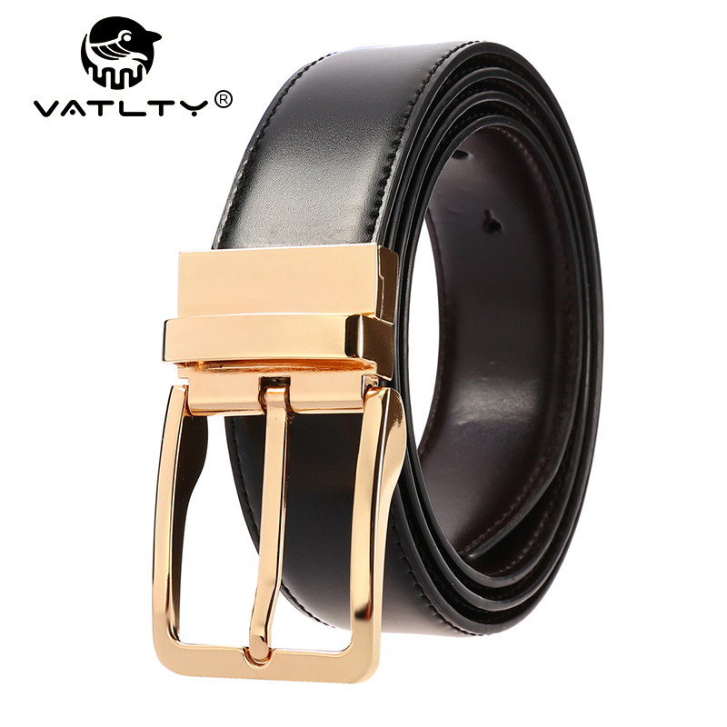 Vatty novo cinto de couro masculino liga pino fivela cinto de ouro natural 130cm cinto de prata calças cintas reversíveis para o sexo masculino