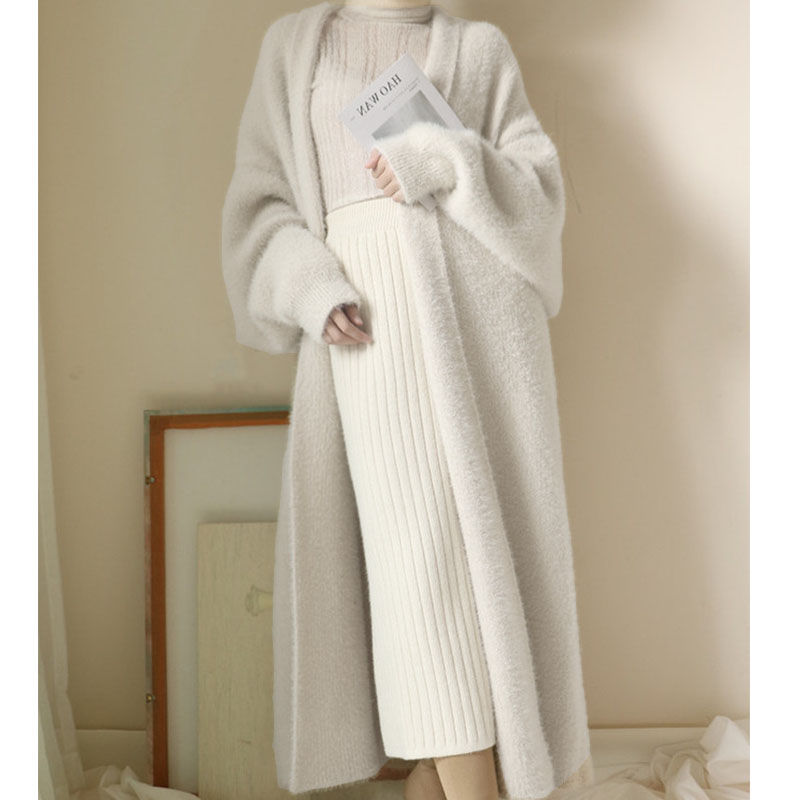 長袖のふわふわカーディガン,ニットウェア,カシミアセーター,白いコート,暖かい,ヴィンテージ,韓国スタイル,冬