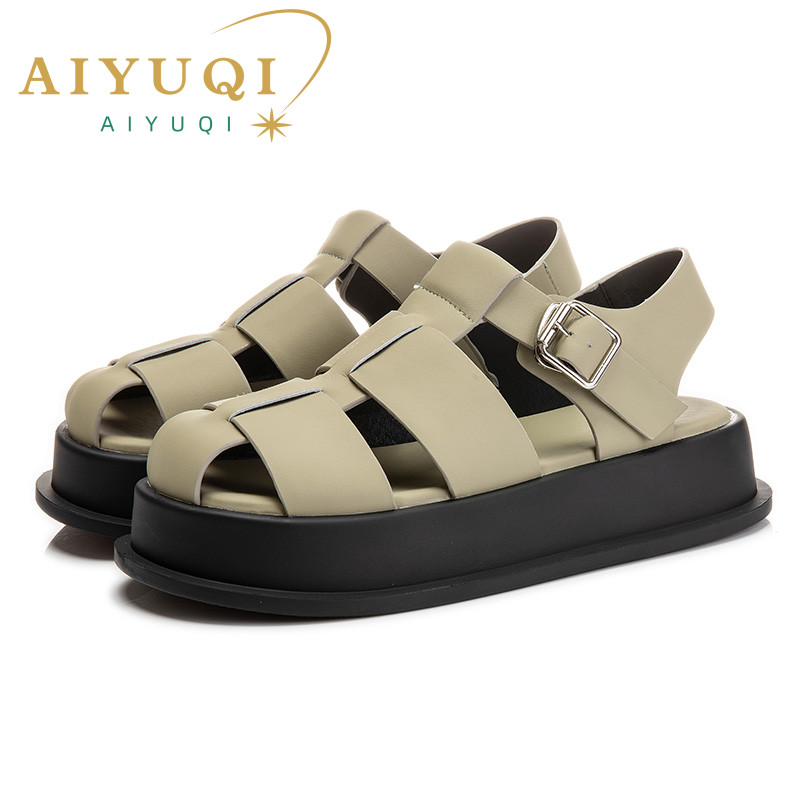 AIYUQI Vrouwen Sandalen Gesloten Teen 2026 Zomer Nieuwe Vrouwen Romeinse Sandalen Vrije Tijd Dikke Zolen Mode Geweven Damesschoenen Sandalen