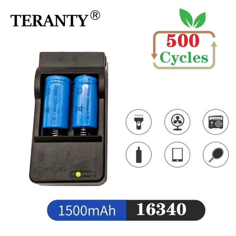 2 batteries rechargeables avec chargeur pour CR123A 16340 1500mAh 3.7V Li-ion, vente en gros